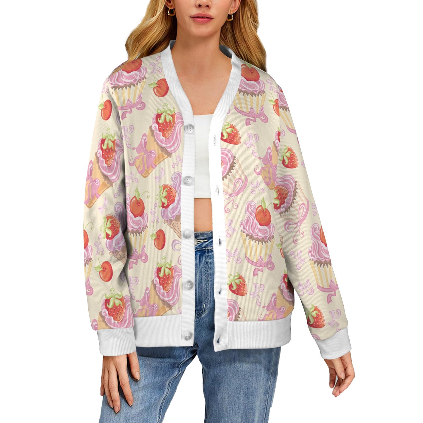 Strawberry Pink CupCake Women's Cardigan
