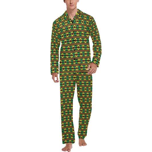 African Geometric Print Pattern Men's Long Pajama Set