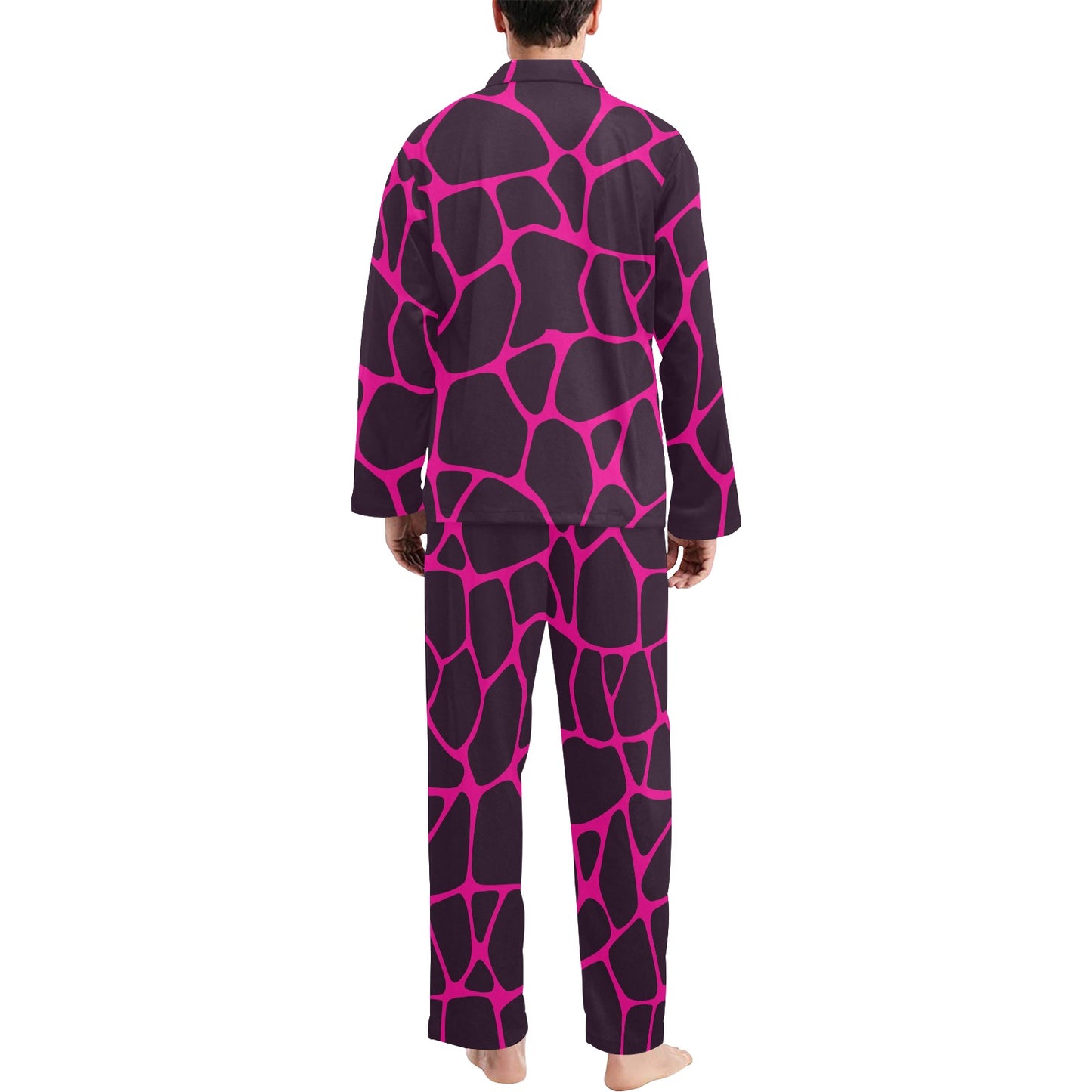 Giraffe Pink Background Texture Print Men's Long Pajama Set