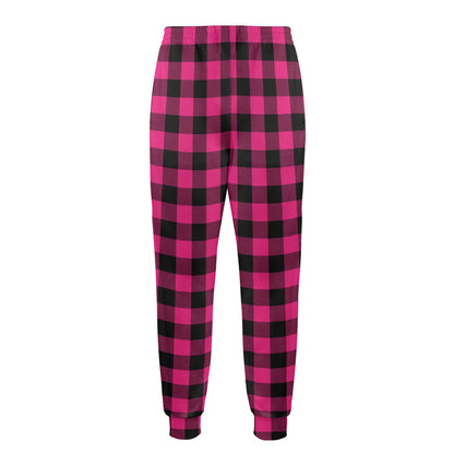 Pink Tartan Plaid Pattern Men's Casual Track Pants