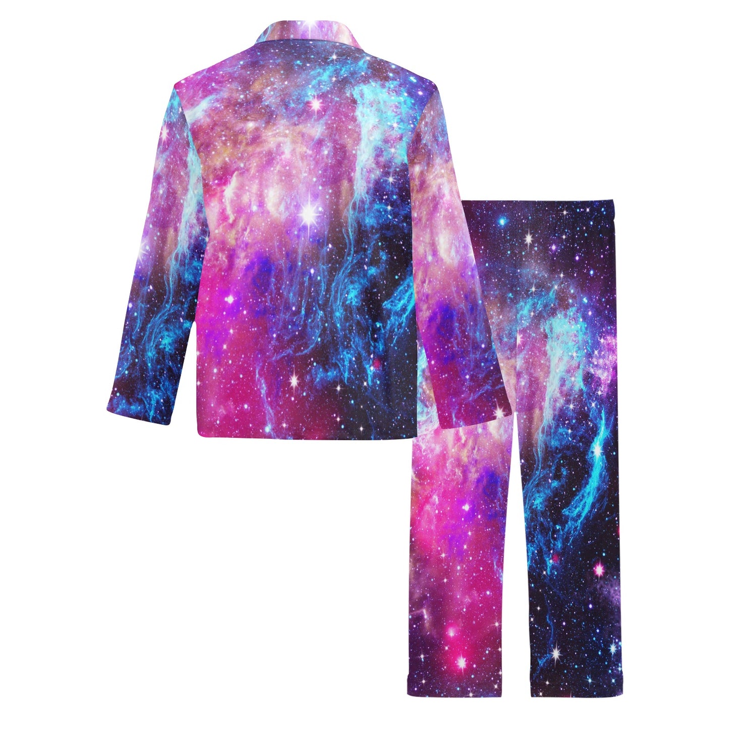 Galaxy Night Purple Space Print Men's Long Pajama Set