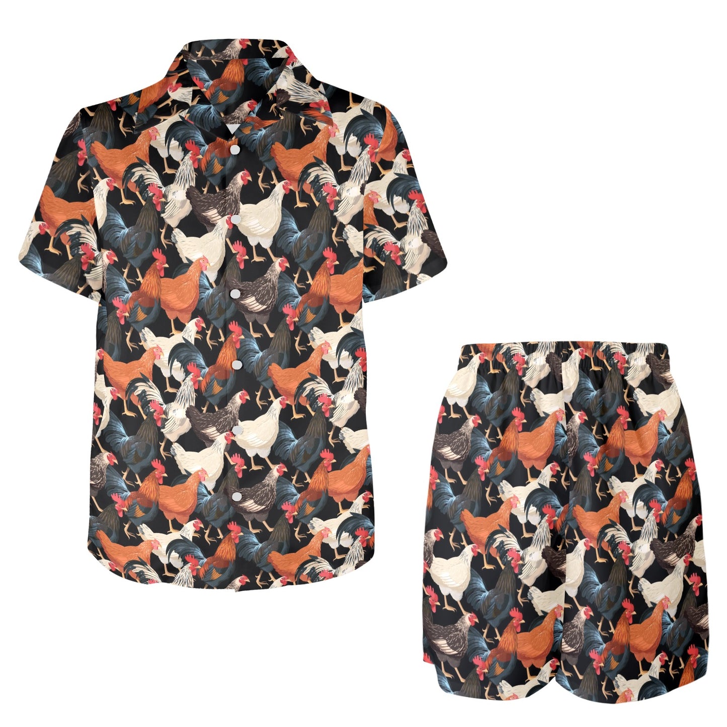 Chicken Print Pattern Men's Beach Shirt and Shorts Set