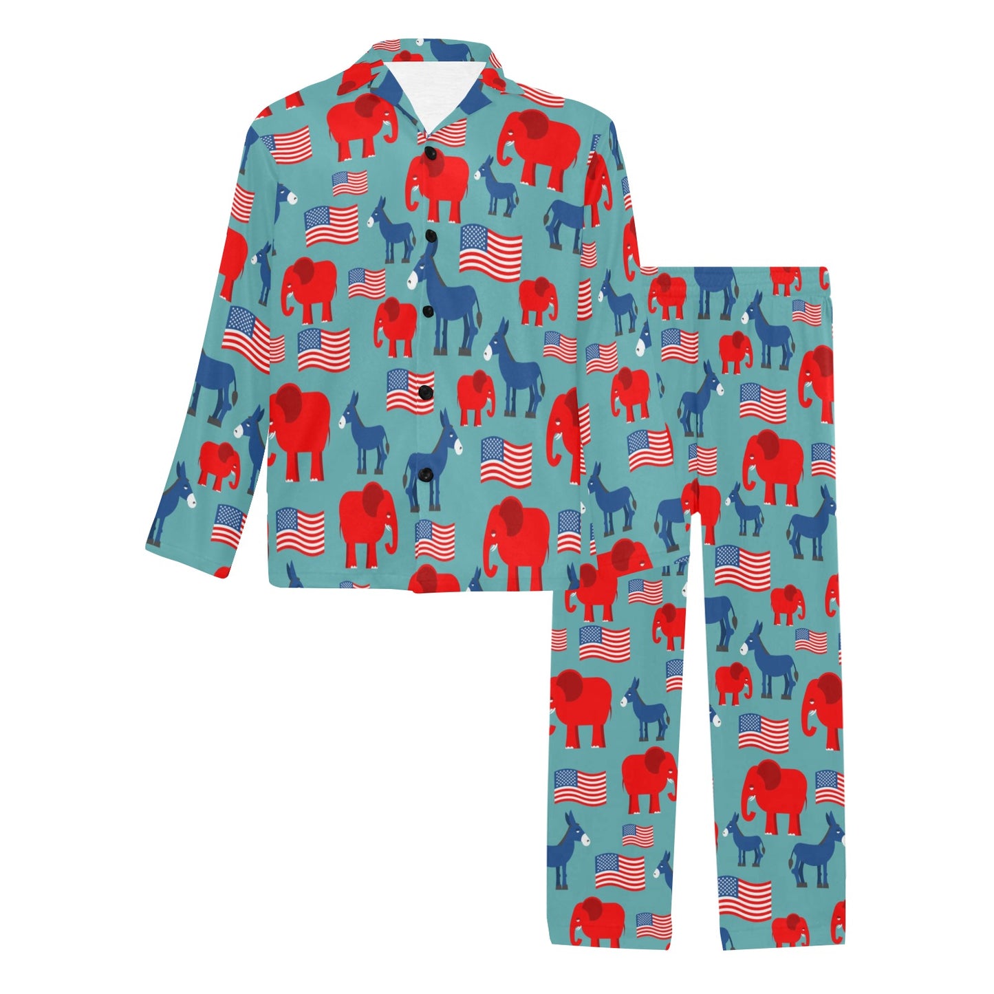 Donkey Red Elephant Pattern Print Design 03 Men's Long Pajama Set