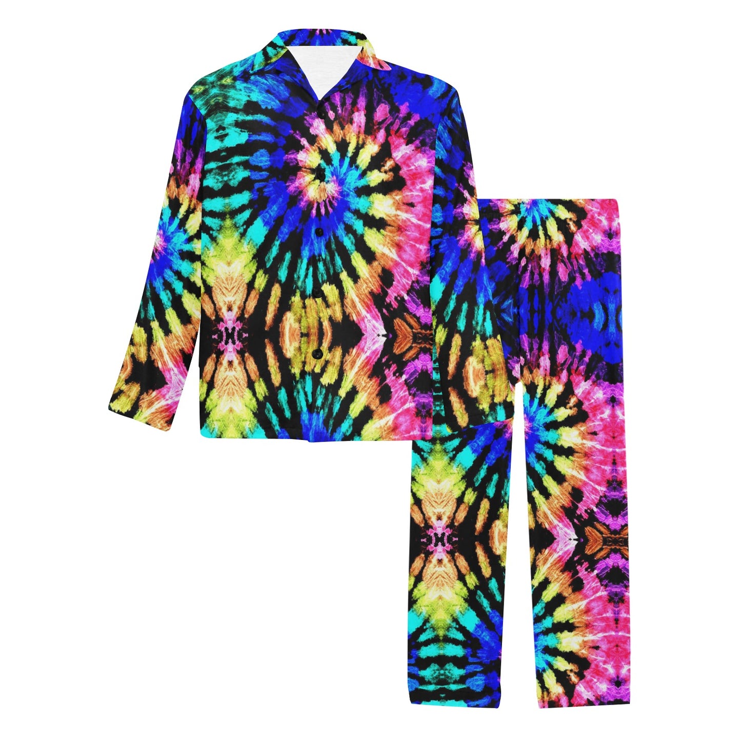 Tie Dye Rainbow Design Print Men's Long Pajama Set