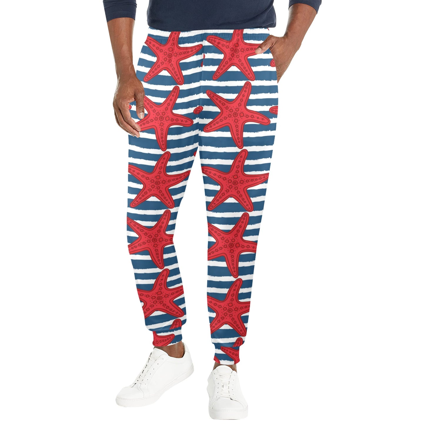 Starfish Red Pattern Print Design 02 Men's Casual Track Pants