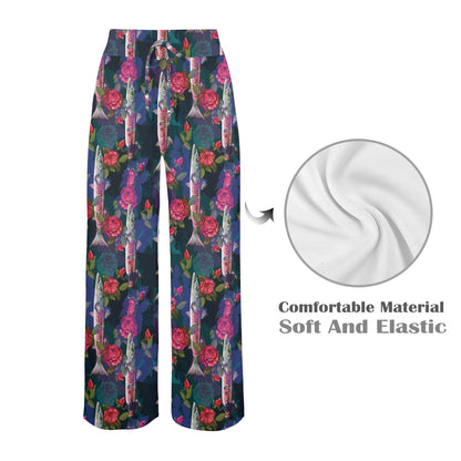 Barracuda with Folwer Pattern Print Design 01 Women's Wide Leg Lounge Pants