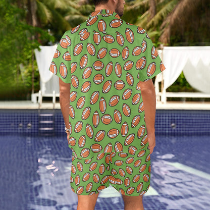 American Football on Green Design Men's Beach Shirt and Shorts Set