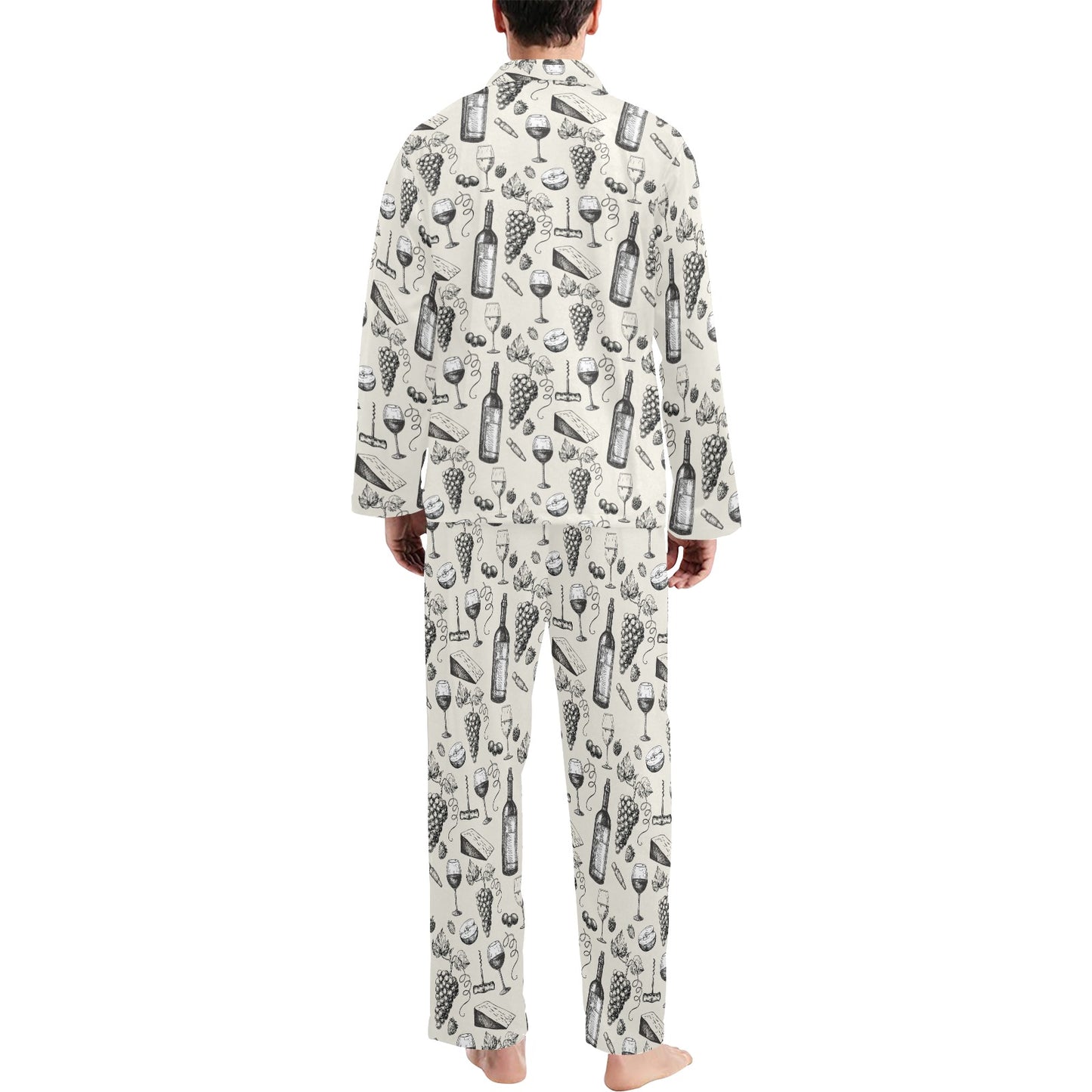 Wine Themed Print Design LKS306 Men's Long Pajama Set