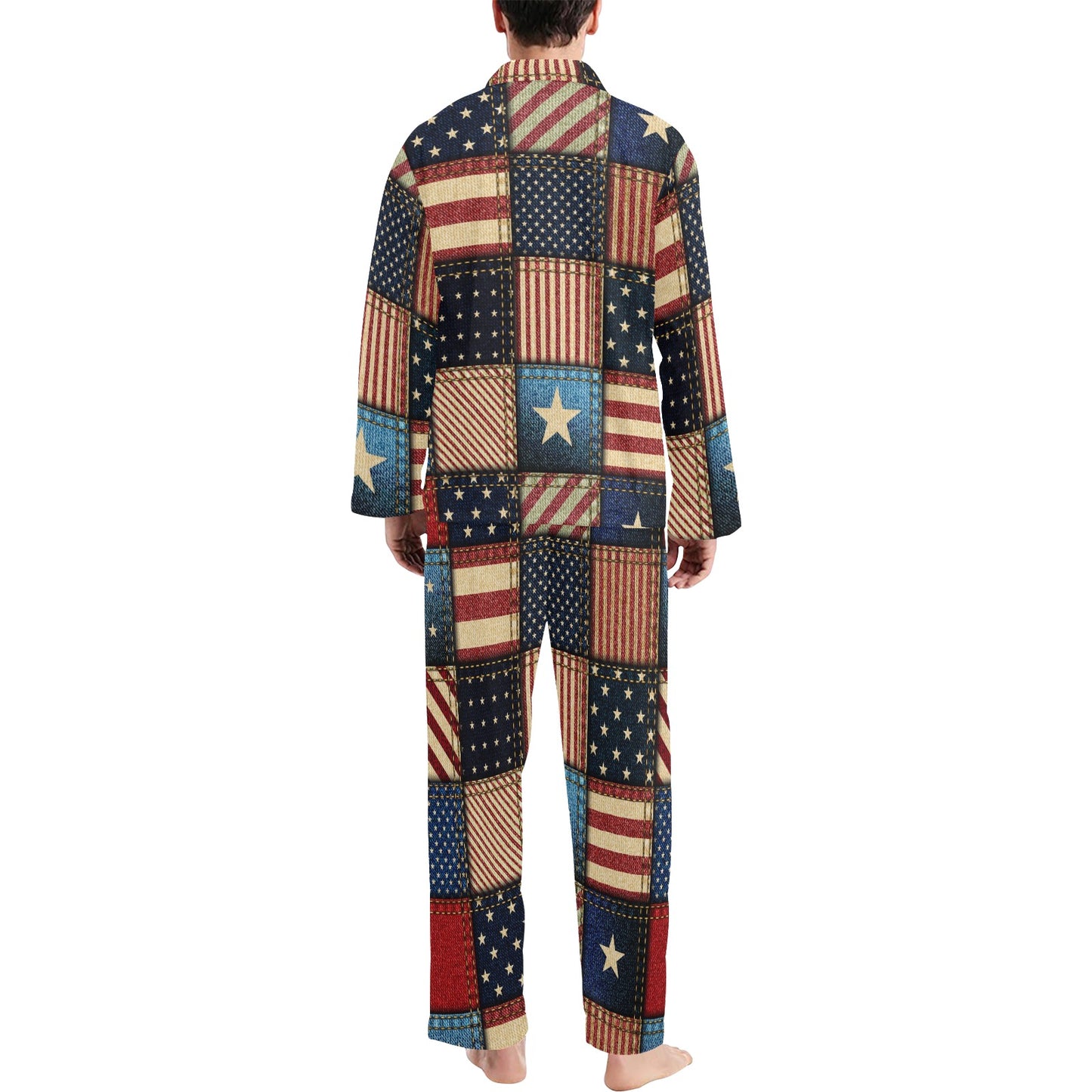 American flag Patchwork Design Men's Long Pajama Set