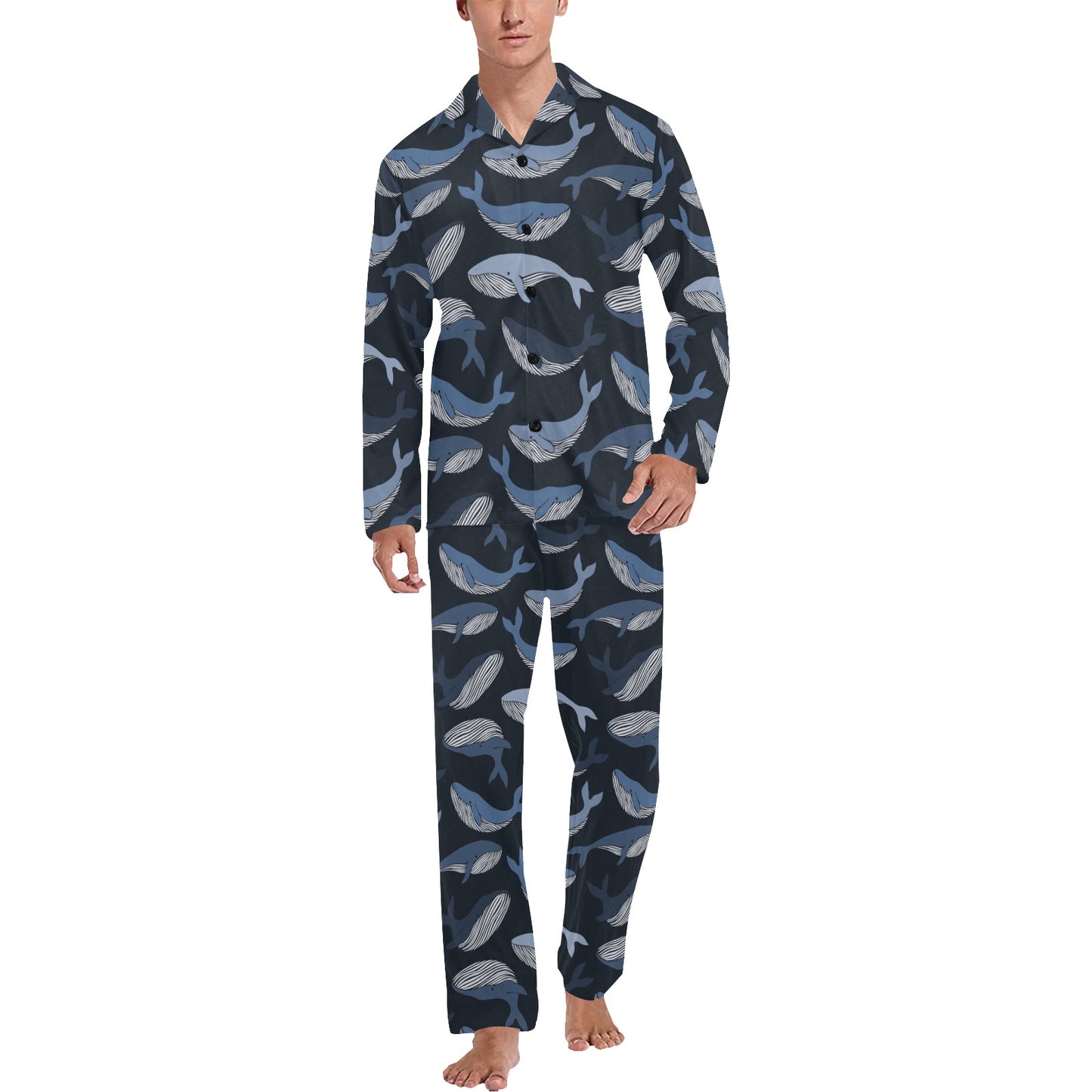 Whale Print Design LKS301 Men's Long Pajama Set