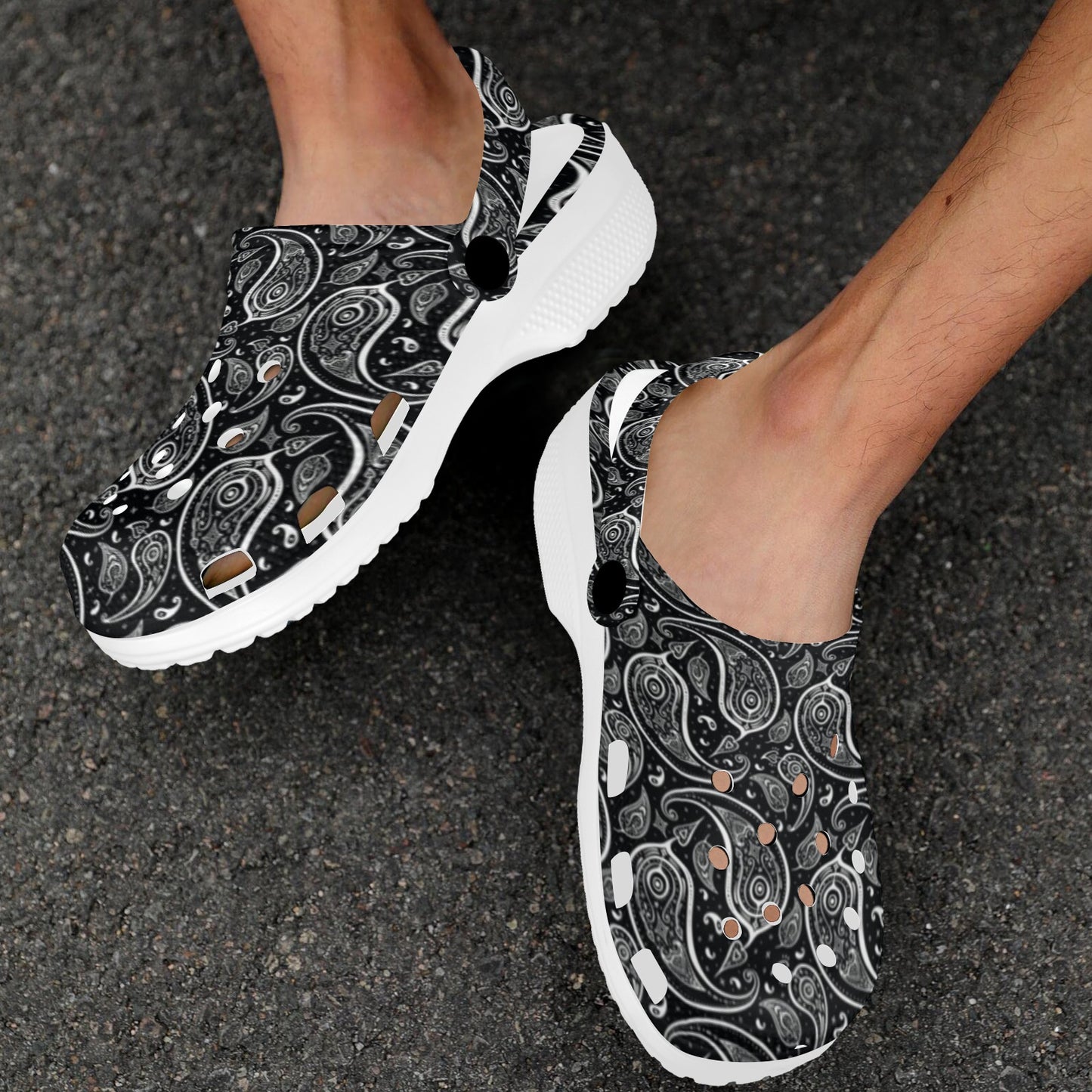 Paisley Black Design Print Unisex Clogs Shoes