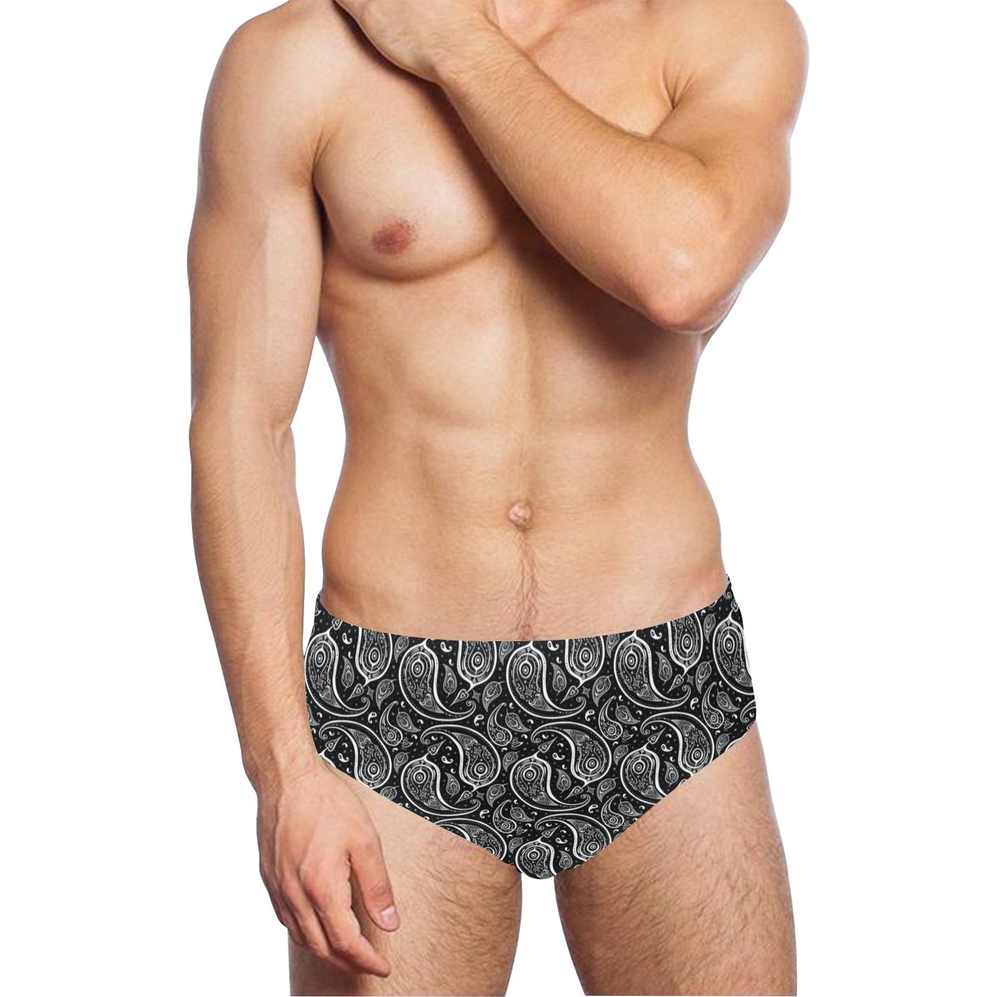 Paisley Black Design Print Men's Swimming Briefs
