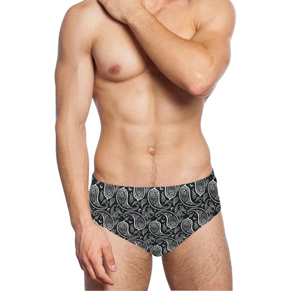 Paisley Black Design Print Men's Swimming Briefs