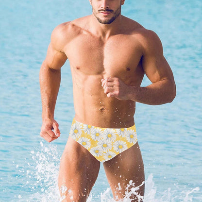 Daisy Yellow Watercolor Print Pattern Men's Swimming Briefs