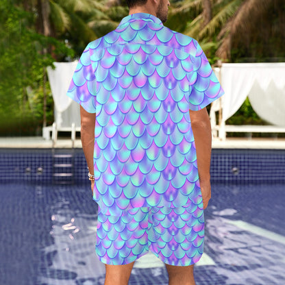 Mermaid Tail Design Print Pattern Men's Beach Shirt and Shorts Set