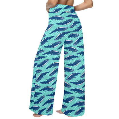 Whale Polka Dot Design Themed Print Women's Wide Leg Lounge Pants