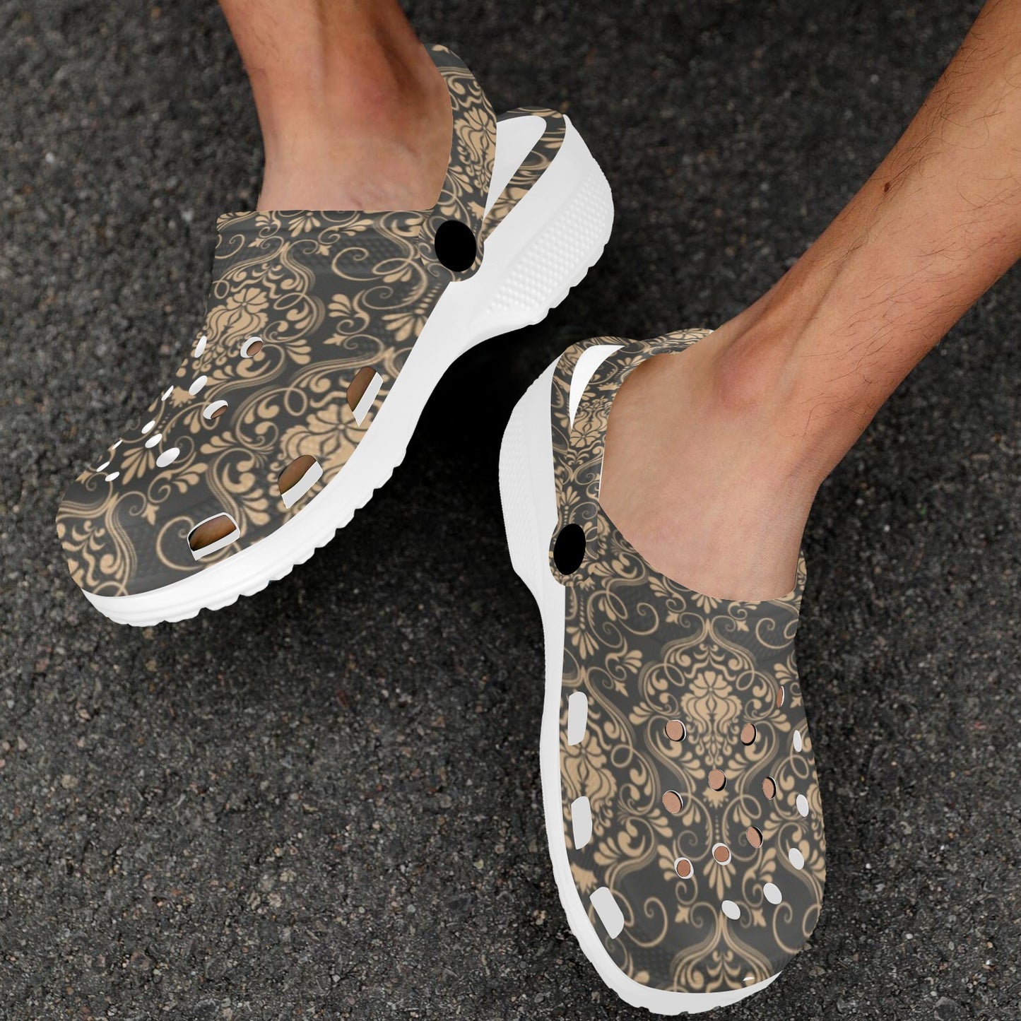 Damask Elegant Luxury Print Pattern Unisex Clogs Shoes