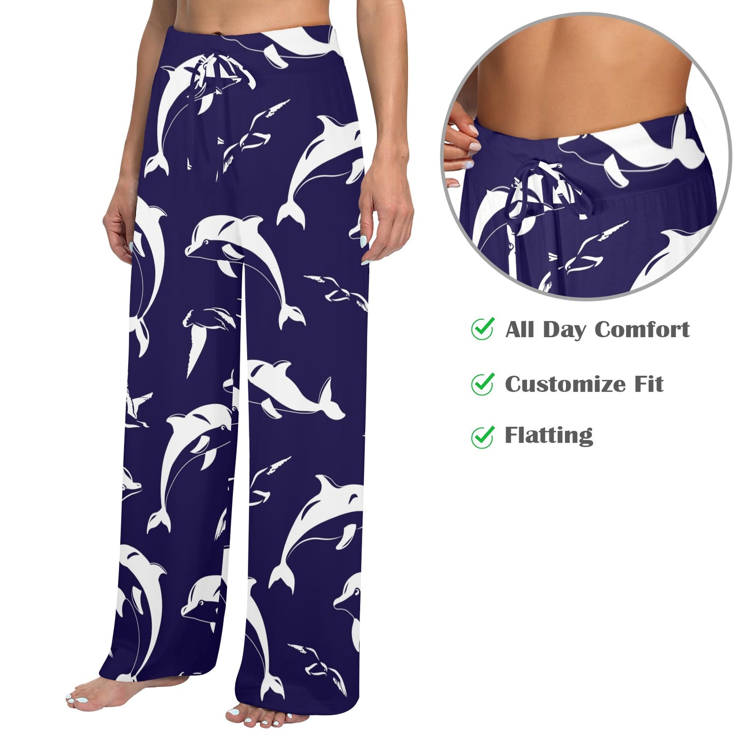 dolphin Design Print Pattern JJ0131 Women's Wide Leg Lounge Pants