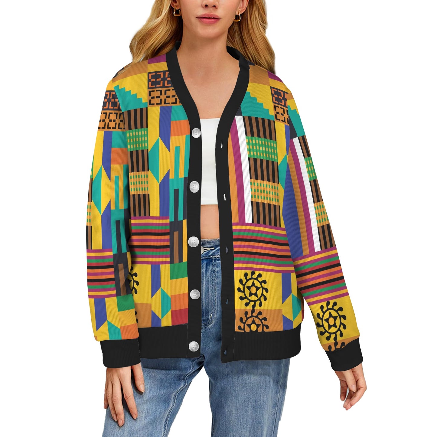 Kente Pattern Print Design 03 Women's Cardigan