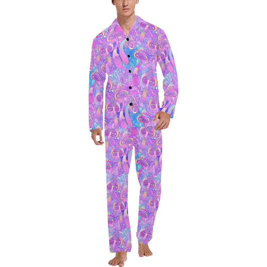 Psychedelic Trippy Mushroom Print Men's Long Pajama Set