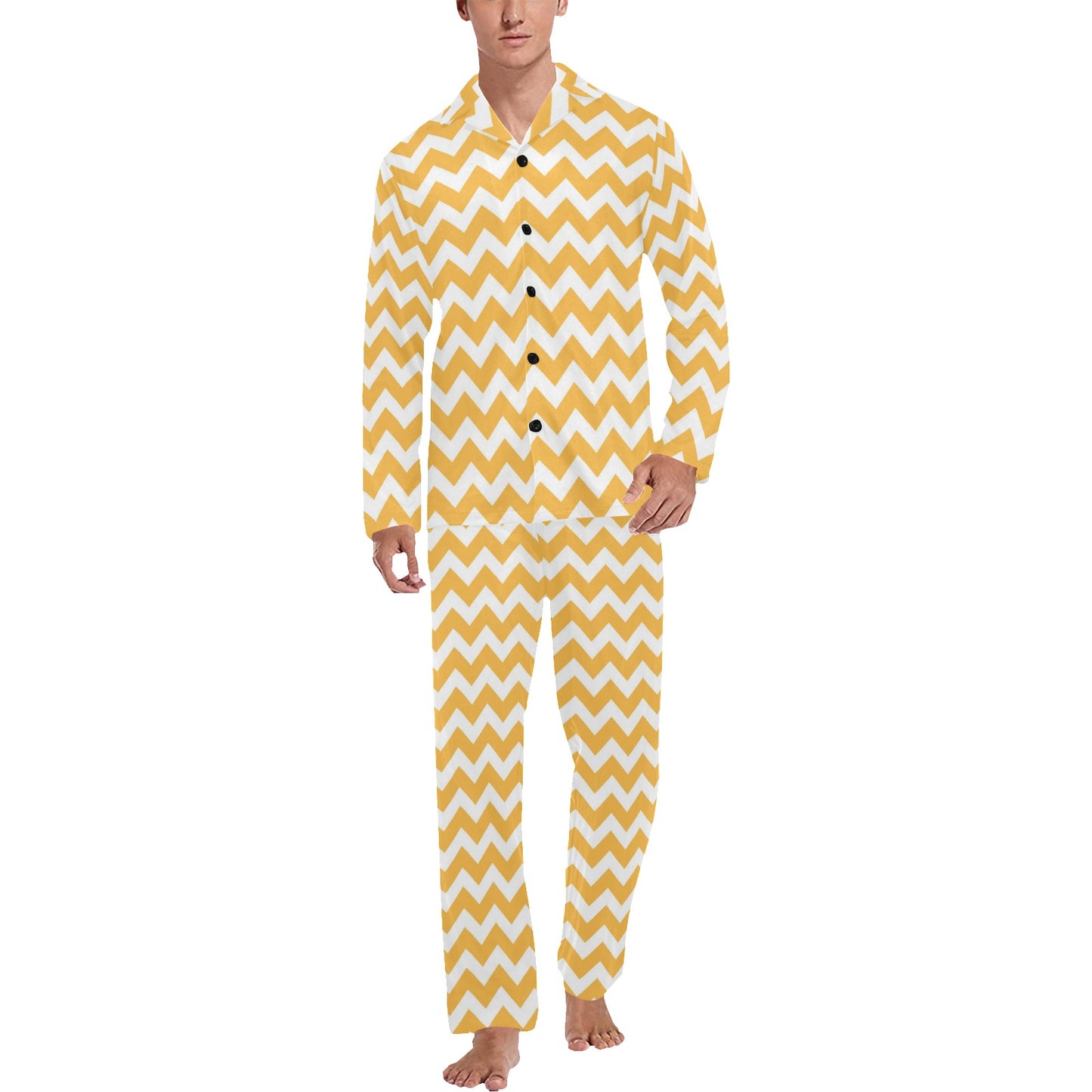 Chevron Orange Pattern Print Design 01 Men's Long Pajama Set