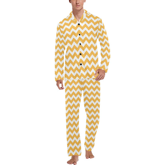 Chevron Orange Pattern Print Design 01 Men's Long Pajama Set