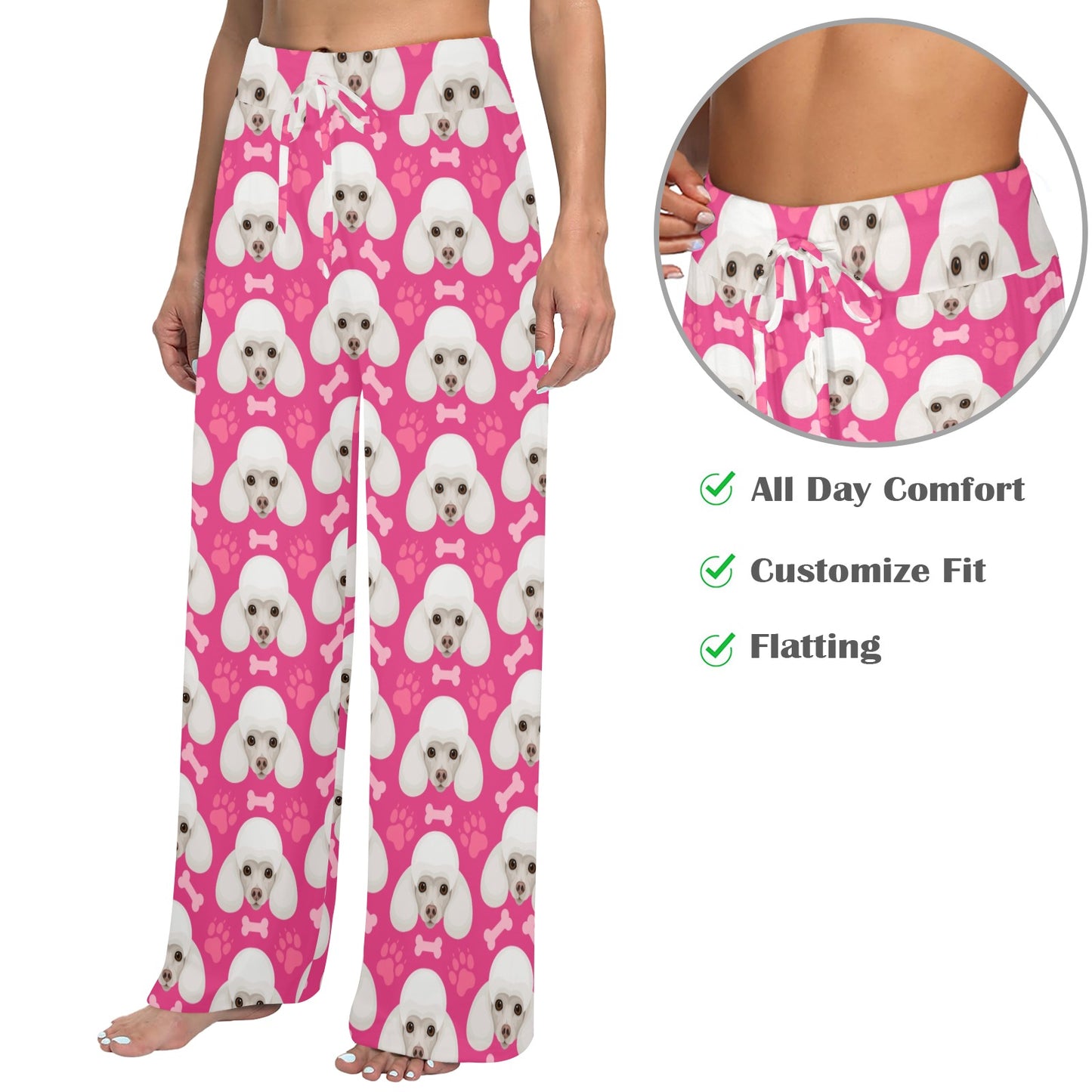 Poodle Pattern Print Design A04 Women's Wide Leg Lounge Pants