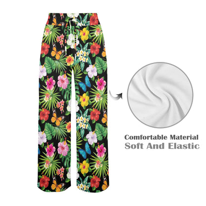 Hibiscus With Butterfly Print Design LKS305 Women's Wide Leg Lounge Pants