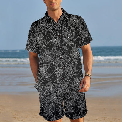 Spider Web Print Design LKS301 Men's Beach Shirt and Shorts Set