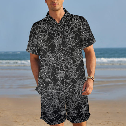 Spider Web Print Design LKS301 Men's Beach Shirt and Shorts Set