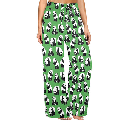 Panda Bear Pattern Themed Print Women's Wide Leg Lounge Pants