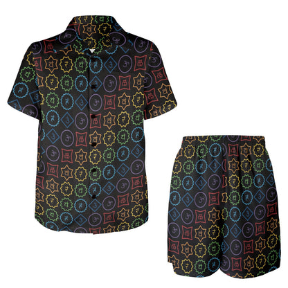 Chakra Colorful Symbol Pattern Men's Beach Shirt and Shorts Set