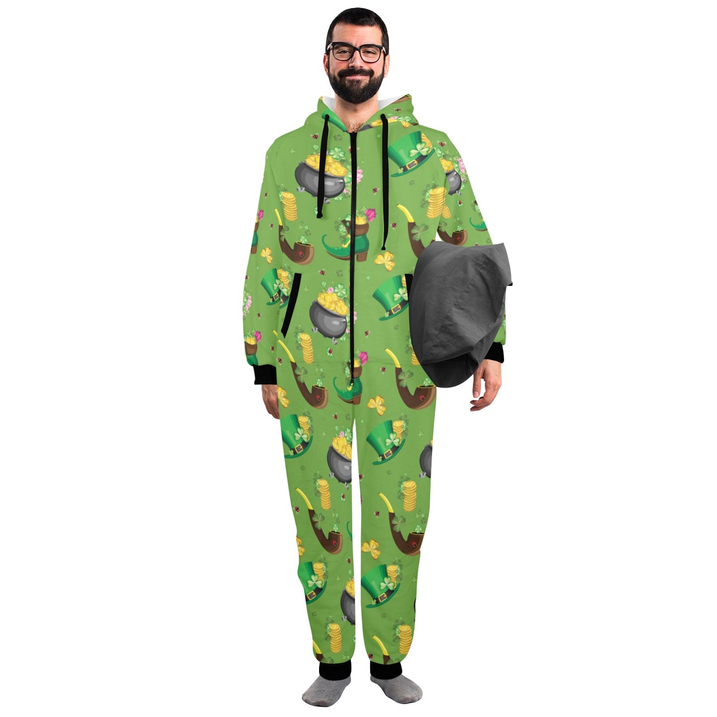 Shamrock Saint Patrick's Day Print Design LKS306 Hooded Fleece Onesie Pajama Jumpsuit