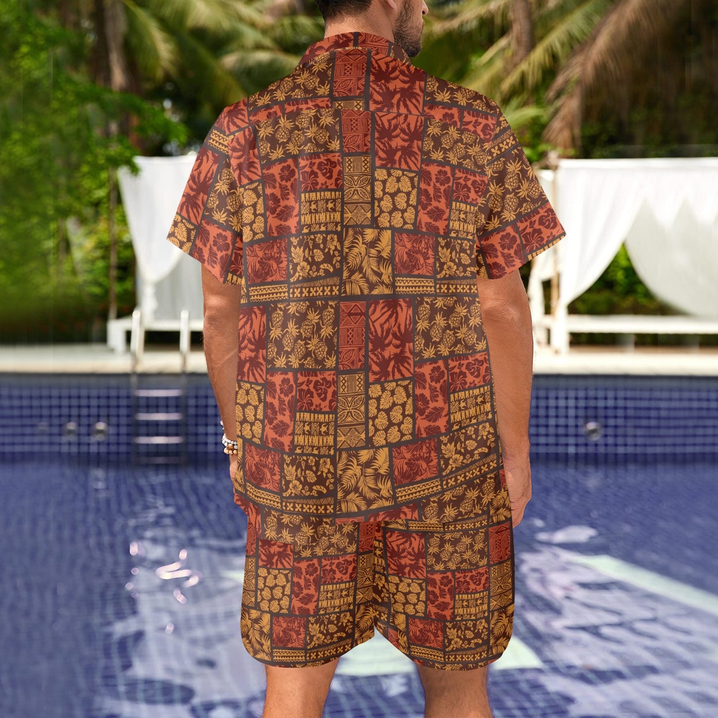 Hawaiian style Design Print Pattern JJ0331 Men's Beach Shirt and Shorts Set