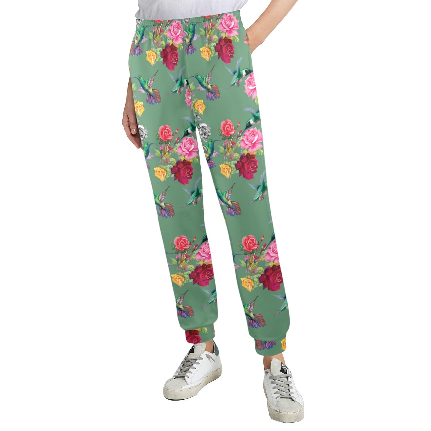 Hummingbird with Rose Themed Print Women's Casual Track Pants