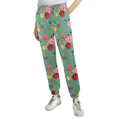 Hummingbird with Rose Themed Print Women's Casual Track Pants