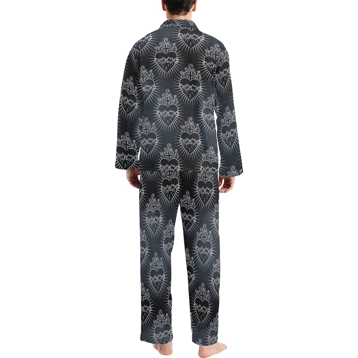 Christian Heart Tattoo Style Men's Long Pajama Set