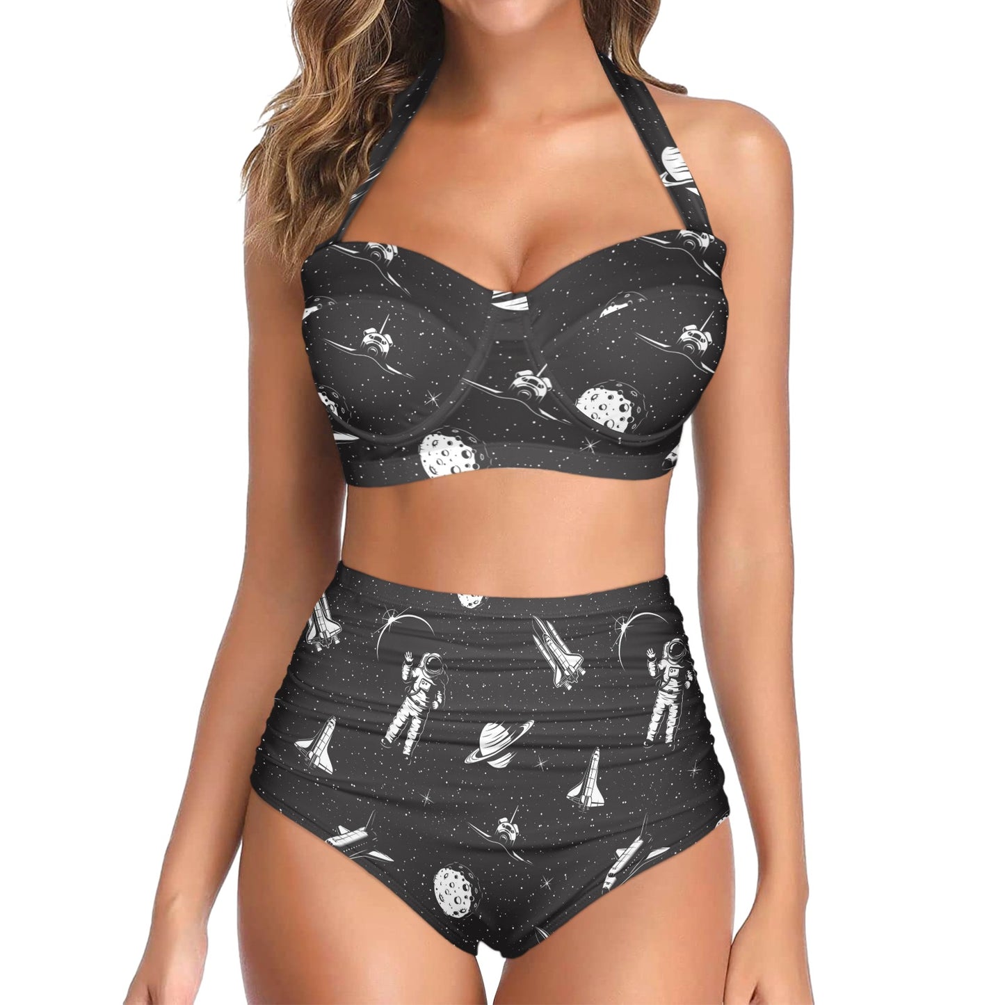 Space Pattern Halter Neck Bikini Swimsuit