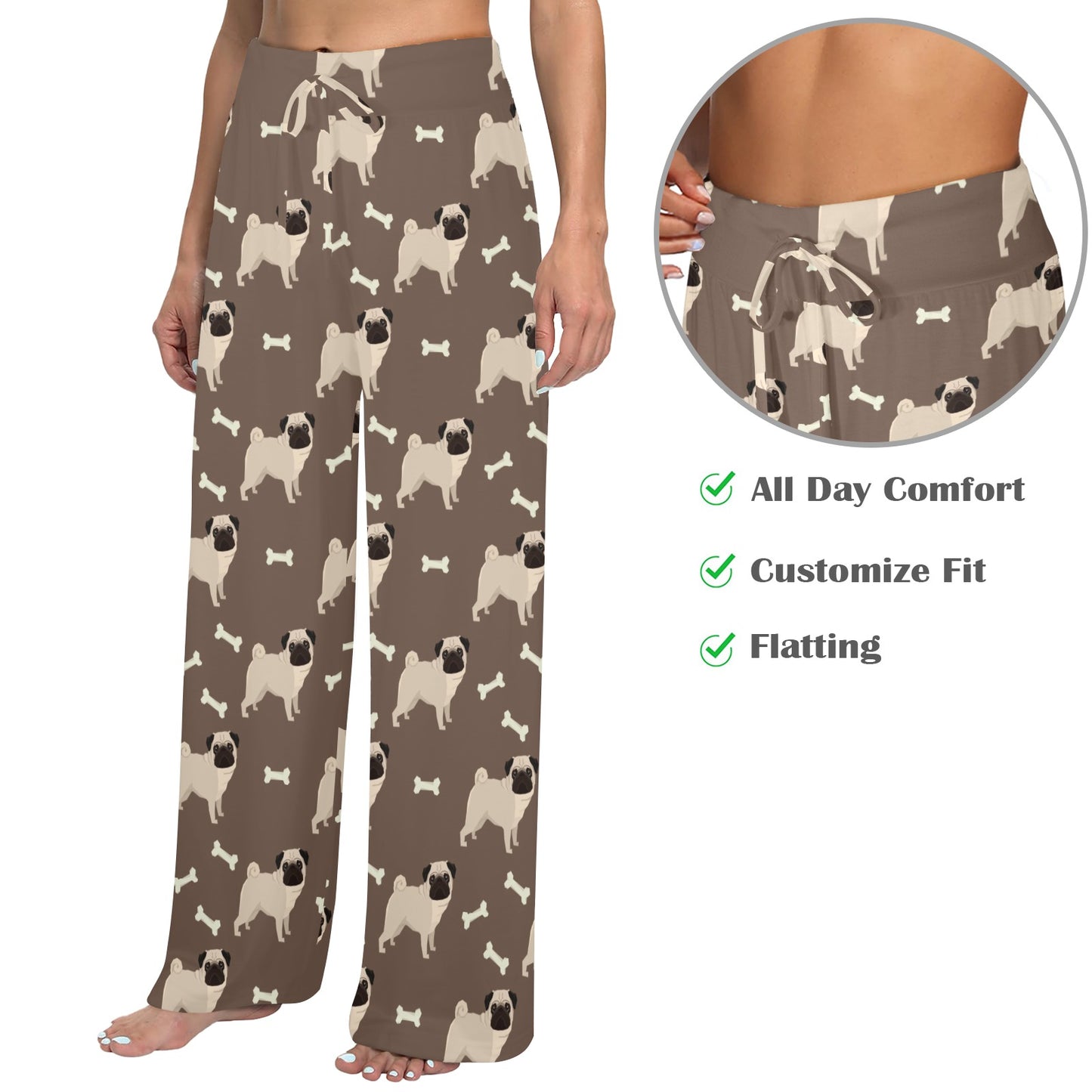Pug Pattern Print Design A02 Women's Wide Leg Lounge Pants
