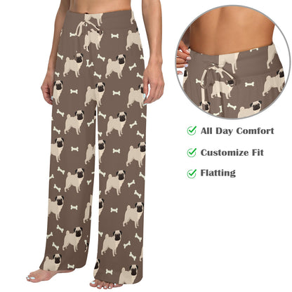 Pug Pattern Print Design A02 Women's Wide Leg Lounge Pants