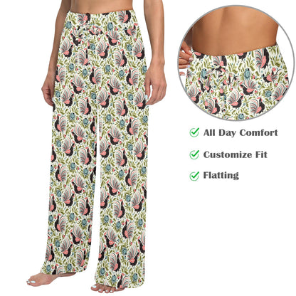 Rooster Print Design Women's Wide Leg Lounge Pants
