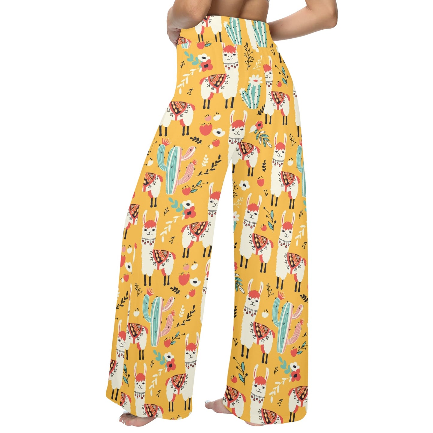 Llama Cute Themed Print Women's Wide Leg Lounge Pants