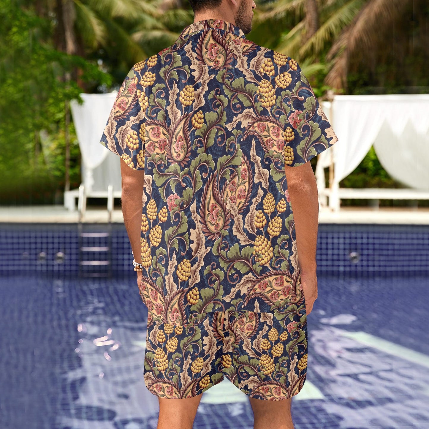 Floral Vintage Classic Print Men's Beach Shirt and Shorts Set