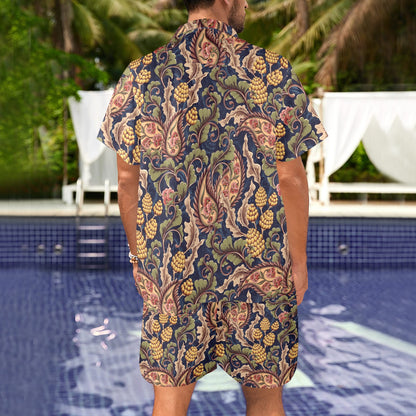 Floral Vintage Classic Print Men's Beach Shirt and Shorts Set