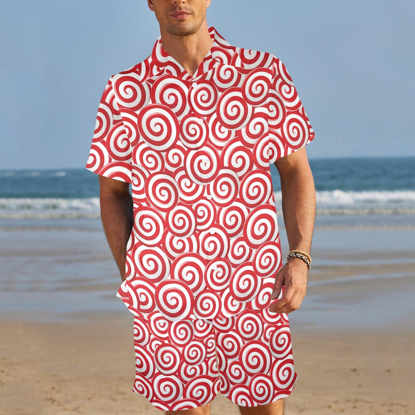 Candy Pattern Print Design 03 Men's Beach Shirt and Shorts Set