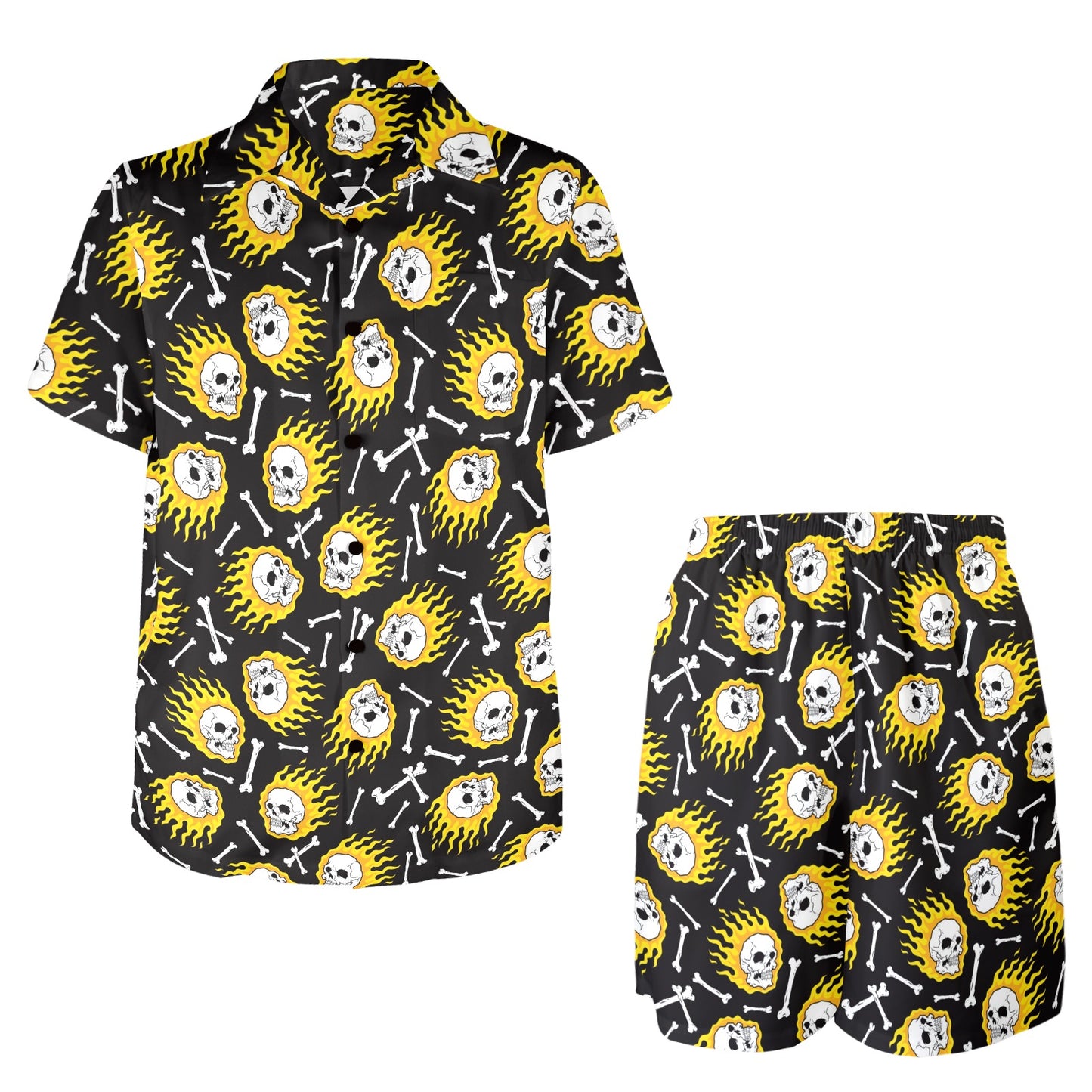 flaming skulls Design Print Pattern JJ0179 Men's Beach Shirt and Shorts Set