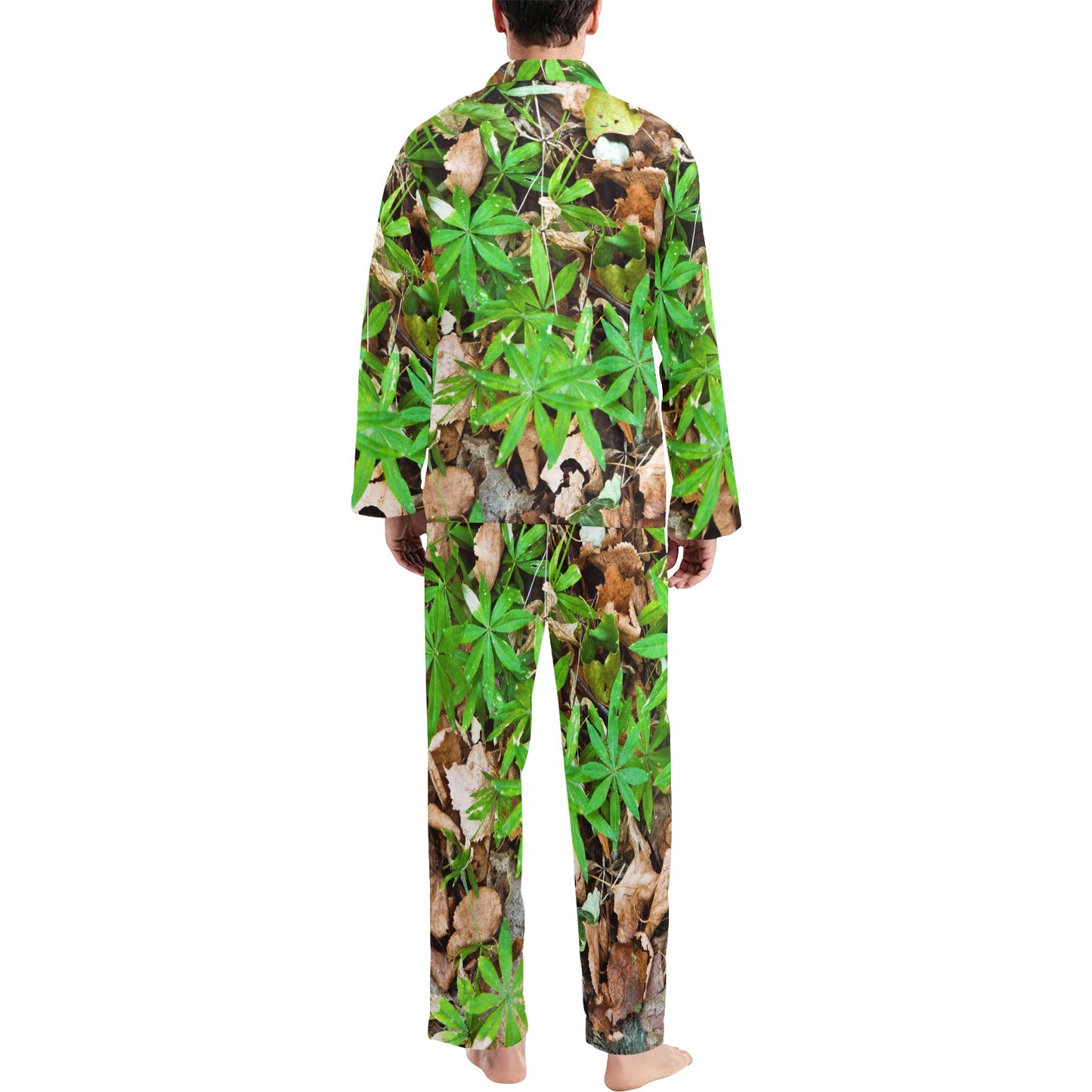 Camouflage Realistic Tree Fresh Print Men's Long Pajama Set