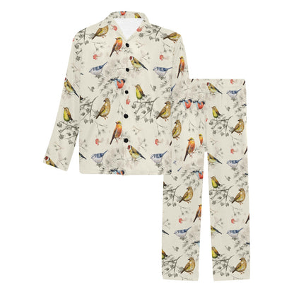 Bird Watercolor Design Pattern Men's Long Pajama Set