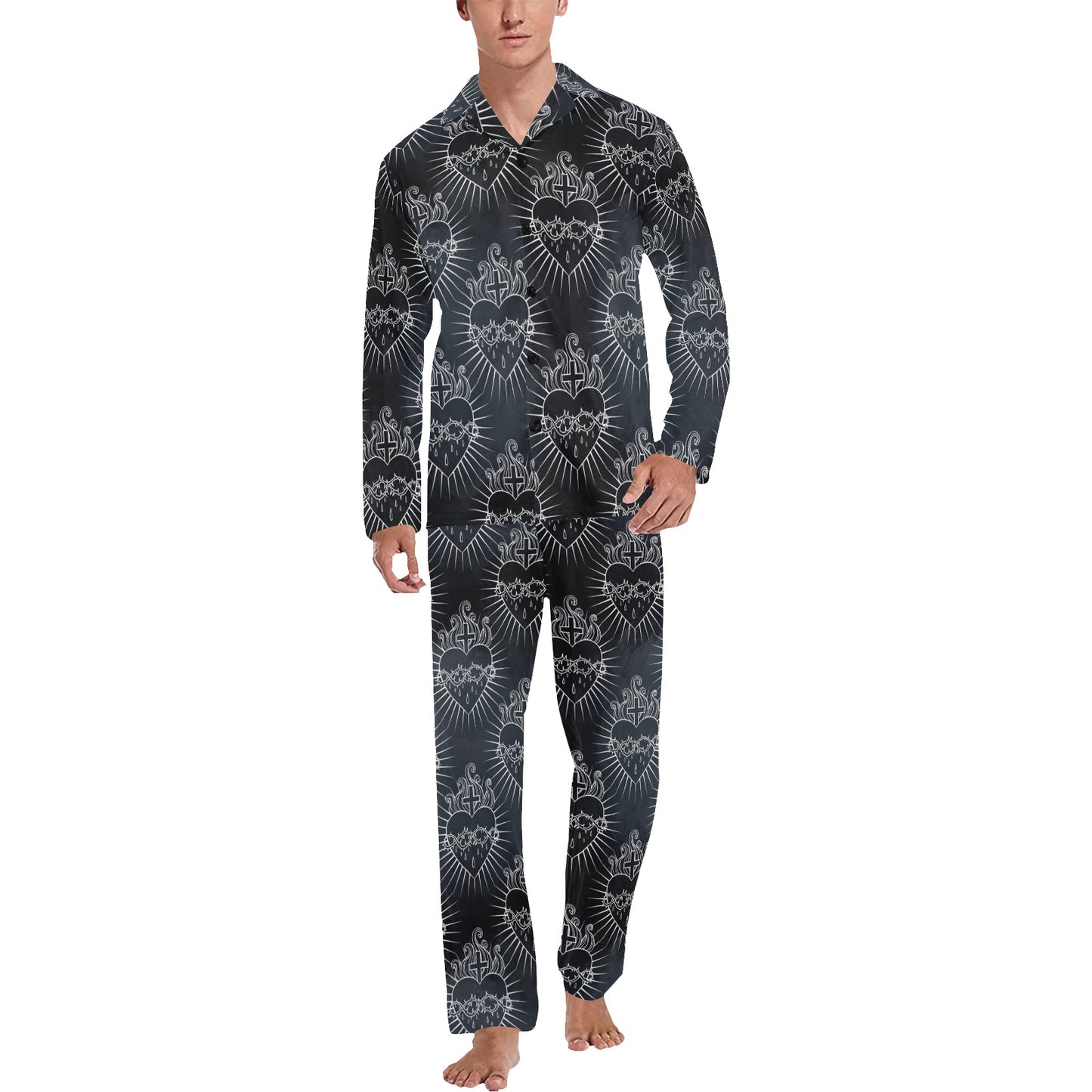 Christian Heart Tattoo Style Men's Long Pajama Set