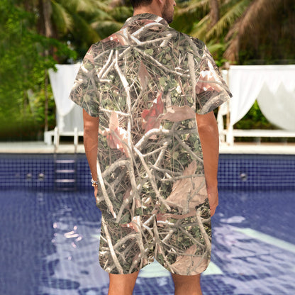 Camouflage Realistic Tree Authumn Print Men's Beach Shirt and Shorts Set